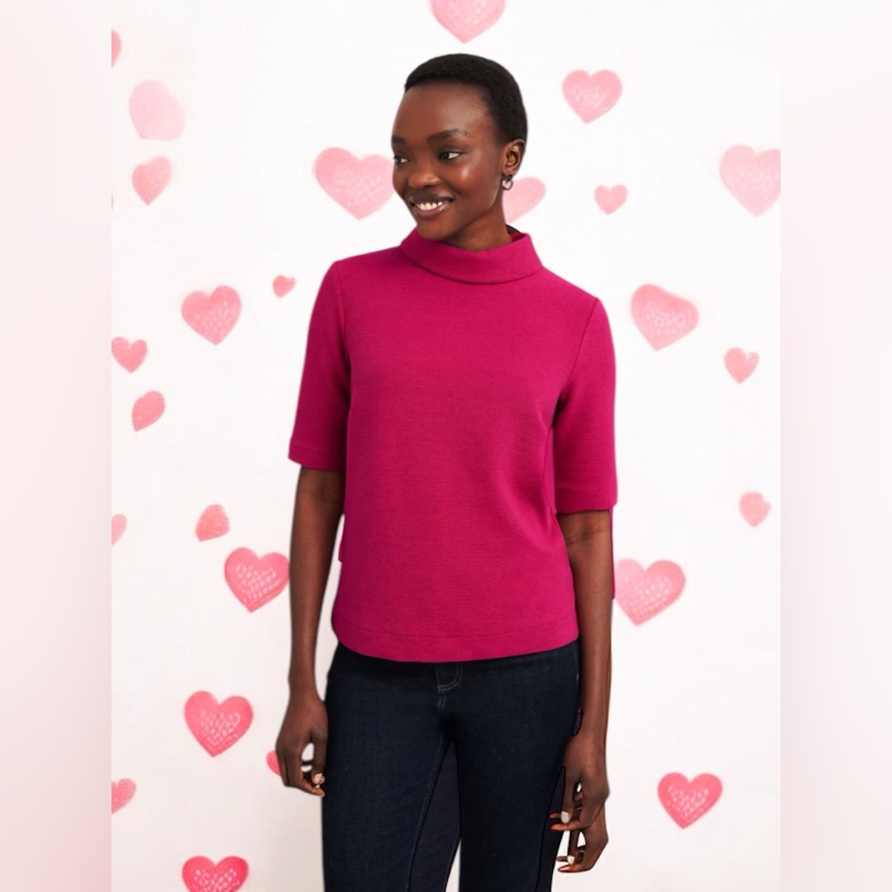 Talbots Bright Pink Rolled Neck Short Sleeve Sweater size Small Petite.